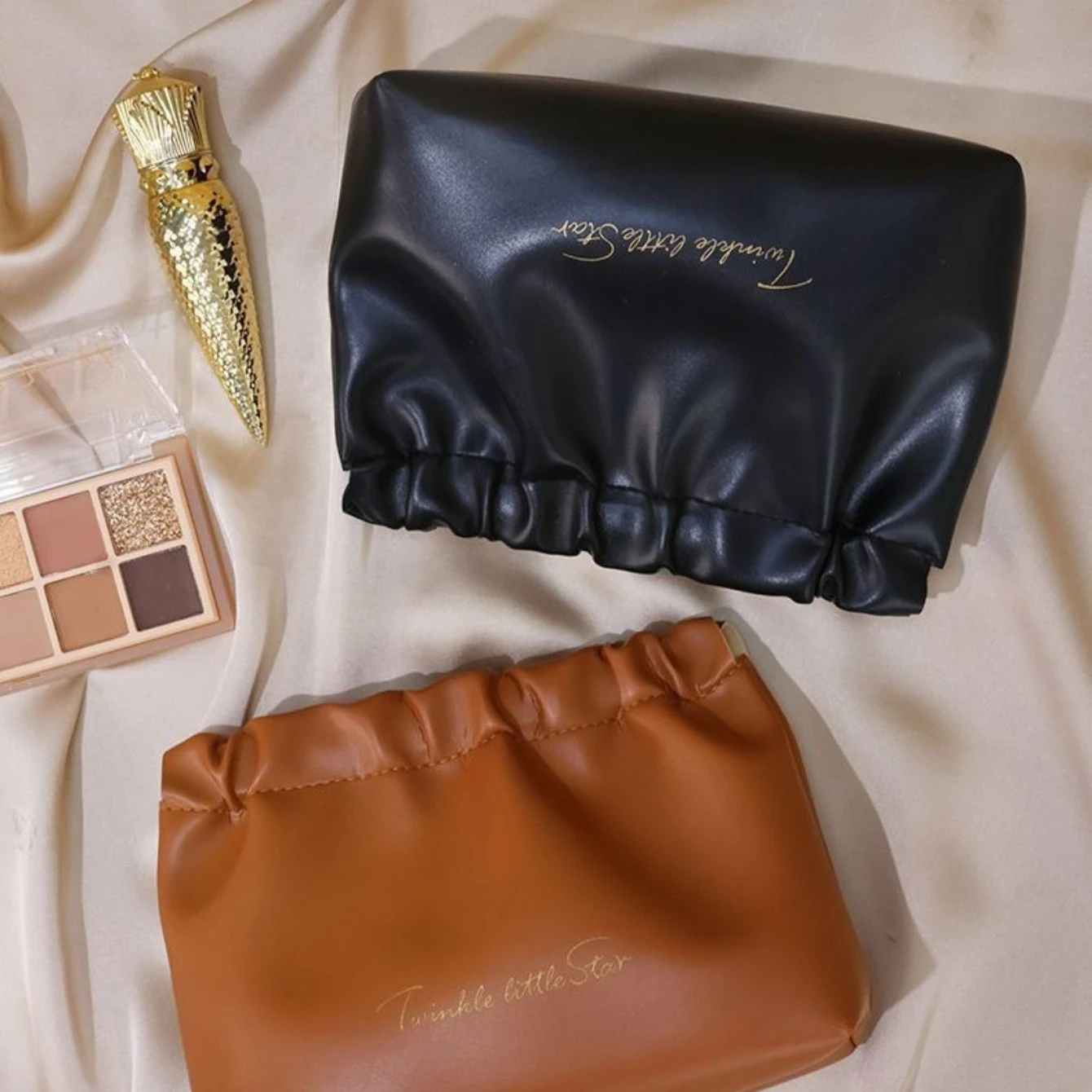 Cosmetic Bag, Makeup Storage Bag, Lipstick Shrapnel Storage Bag, Portable Soft Silky Leather Simple Small Bag