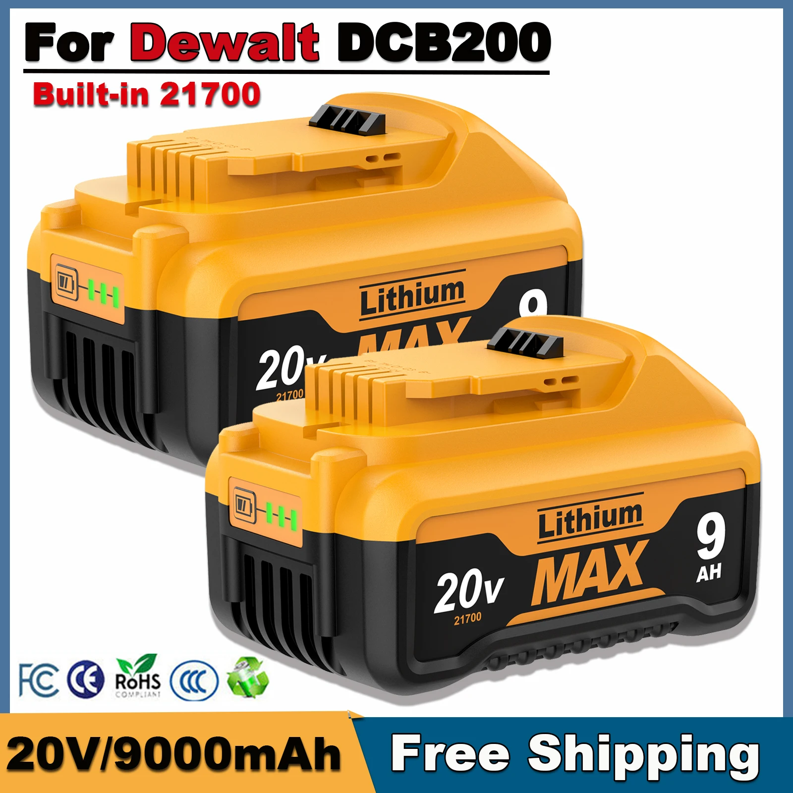 Аккумулятор 9000 мАч для Dewalt 20 в DCB200, сменная батарея, встроенная батарея 21700, литий-ионная аккумуляторная батарея 20 в макс. для электроинструмента