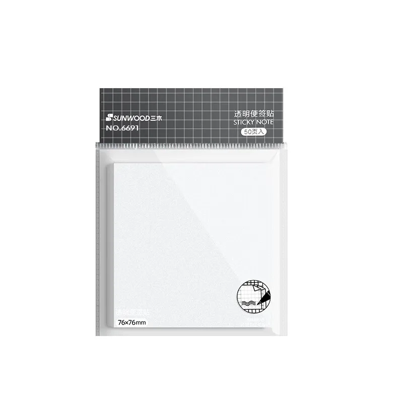 

Sunwood Transparent Sticky Notes for Easy Viewing Suitable for Neutral Pen Writing 76*76mm 50 Sheets