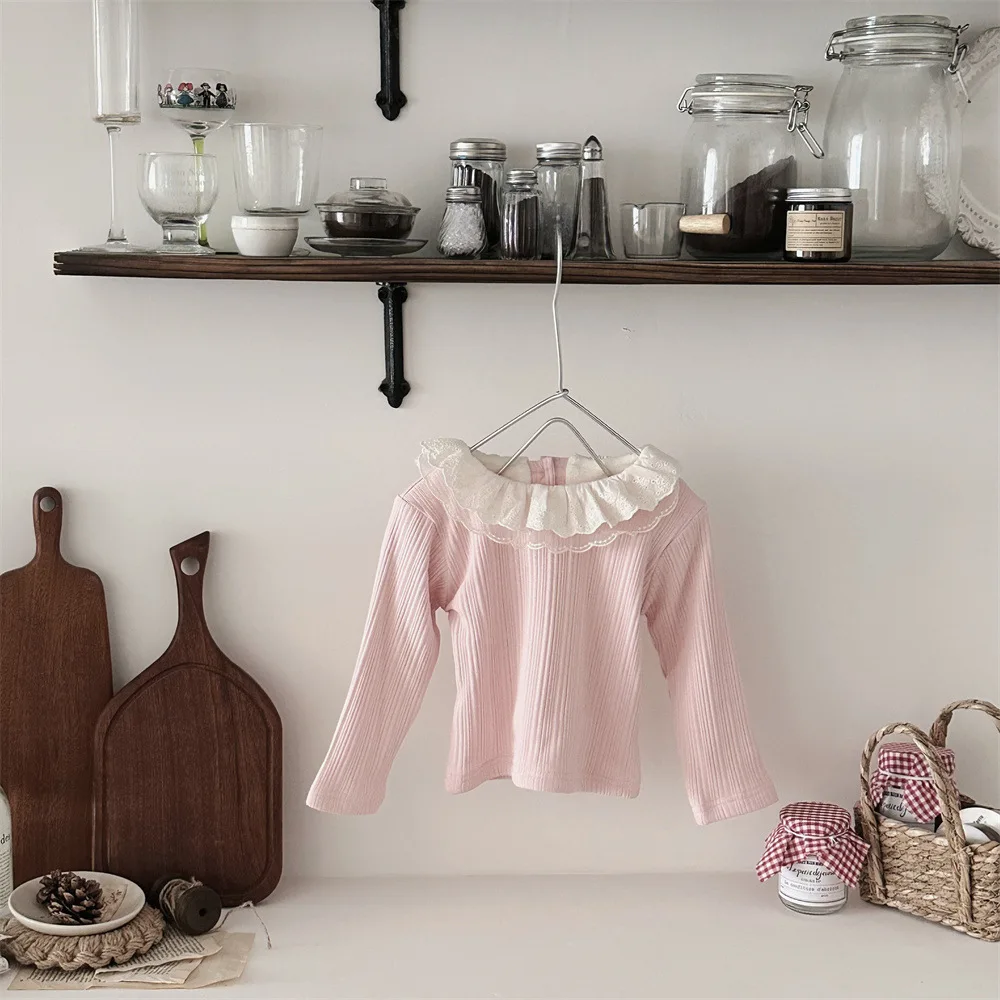 thumbnail image 1 of 0-3 Years Winter Baby Girls Fur Lining Blouse Baby Children's Lotus Leaf Collar Bottoming Shirt Warm Toddler Base Top, 1 of 6