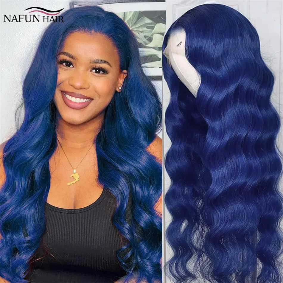 13x4 Dark Blue Lace Front Wig Human Hair Wigs Navy Blue  display picture 1
