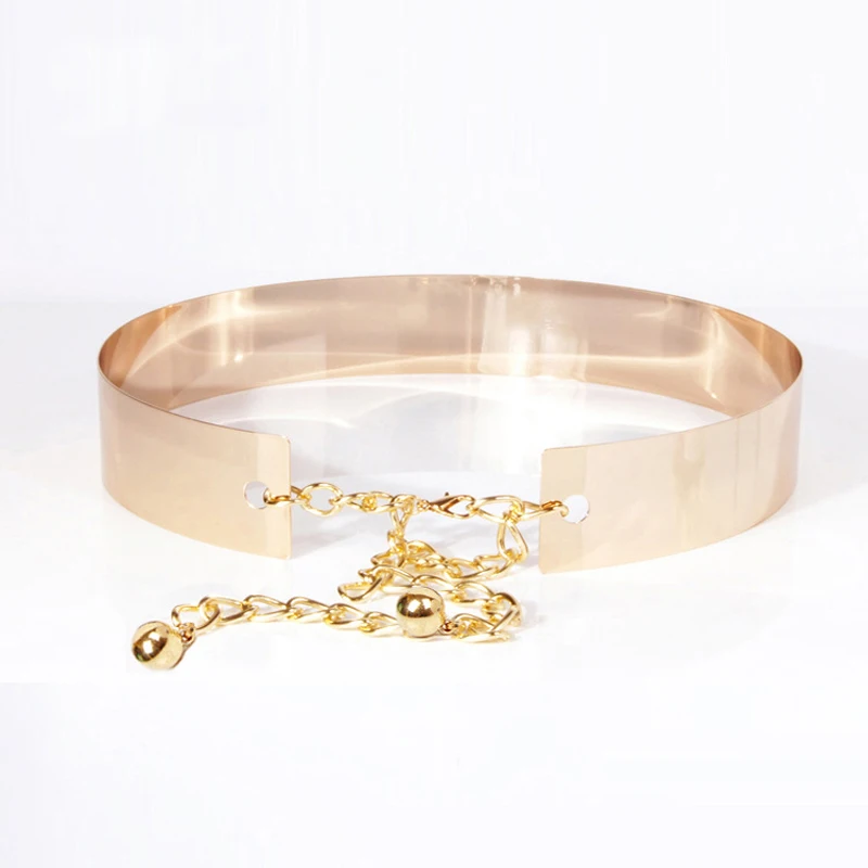 Donna Ecopelle Nero Elastico Moda Cintura Decorato Oro Colore Metallo Fibbia S M