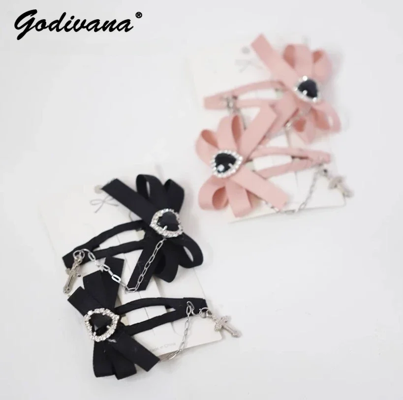 Mine Series Mass-Produced Lolita Hair Accessories Sweet Girls Jk Bow Fringe Hairpin Internet Celebrity A Pair of Hairclips 1 pair baby no scratch mittens gloves for 0 6 months baby cotton girls mittens dropshipping