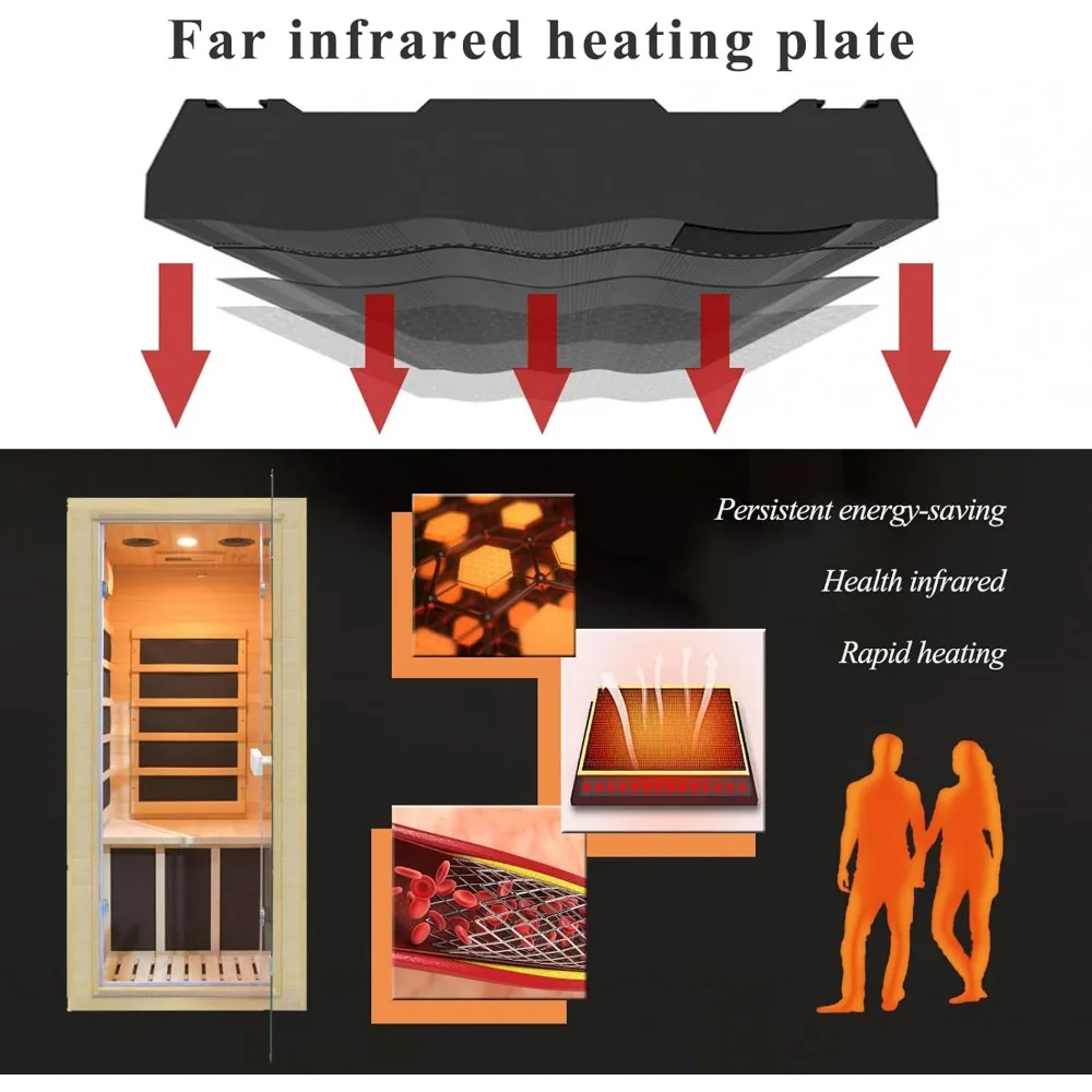 Far Infrared Home Sauna Indoor Dry Personal Sauna Room,Hemlock Wood Sauna,with 1200W 5 Heating Panels, Heating Machine Equipment 3