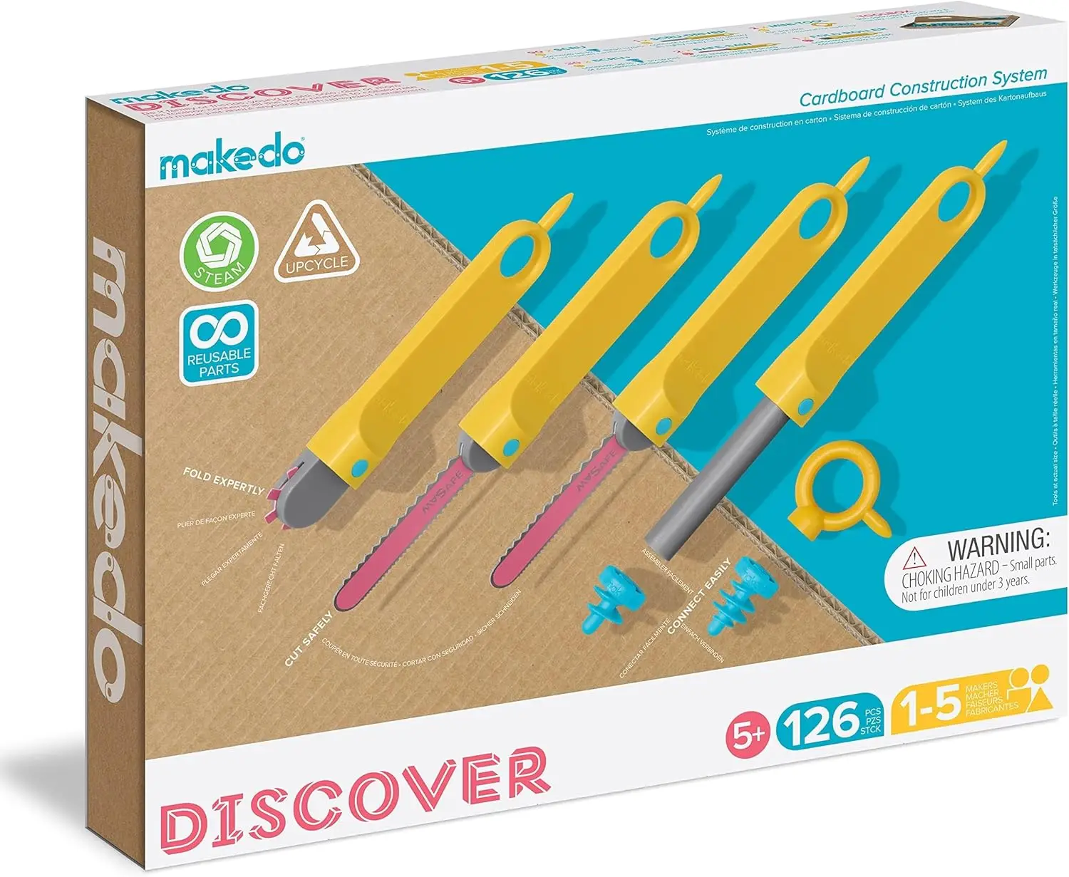126 Piece Cardboard Construction Toolbox for 1-5 makers STEM and STEAM Educational Toys for Kids At Home