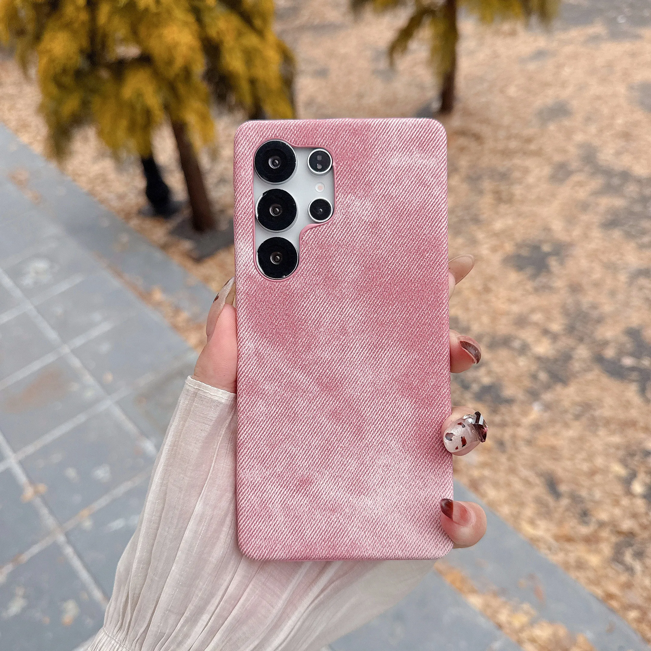 Washed Color Denim Leather Bumper Phone Case - Fashion Matte Slim Design