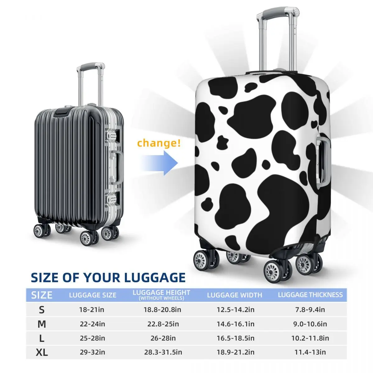 Black And White Cow Print Suitcase Cover Vacation Cow Spots Pattern Fun Luggage Case Travel Protector 6