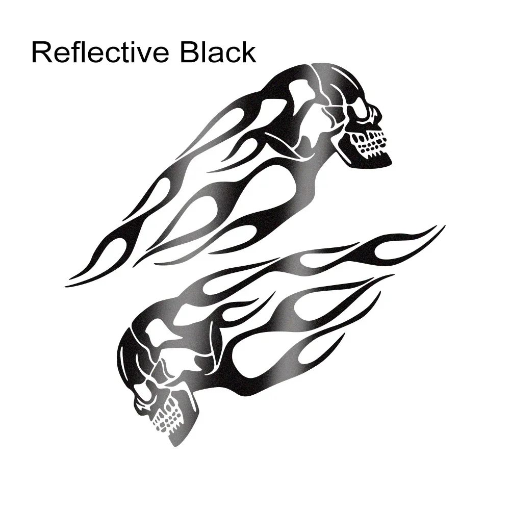 Flame Skull Reflective Motorcycle Tank Decal Stickers - Waterproof Decorative Accessories (Set of 2)