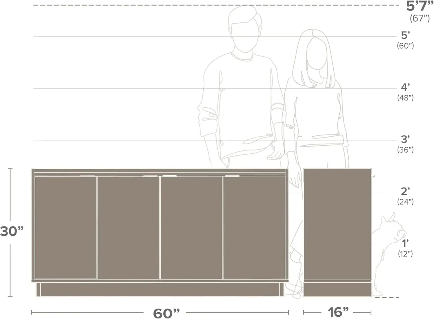 NEW-imply Modern 4 Door Console Table with Storage, Black Storage Cabinet with Doors and Shelves, Sideboard Storage Cabinet