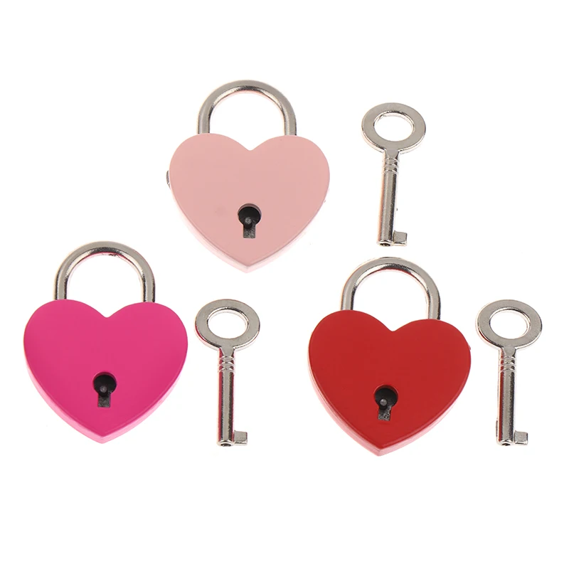 1Set Heart Shape Padlocks Luggage Hardware Locks With Key Lock For Travel Wedding Jewelry Box Diary Book Suitcase Christmas Gift