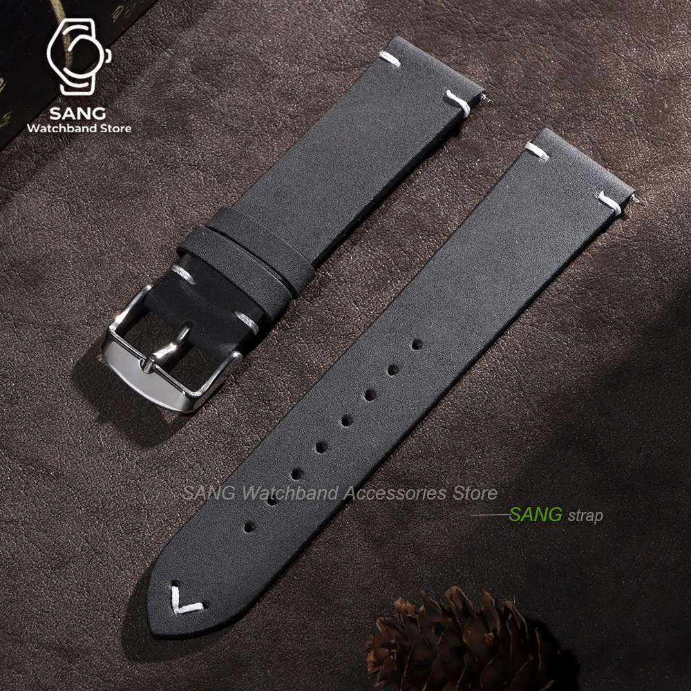 Premium Vintage Leather Watch Straps with Quick Release - Black, Blue, Brown