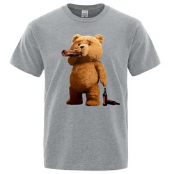 Charming Bear Beer Poster Graphic T-Shirt - Men's Casual Oversized Streetwear Tee - XXXL (Gray)