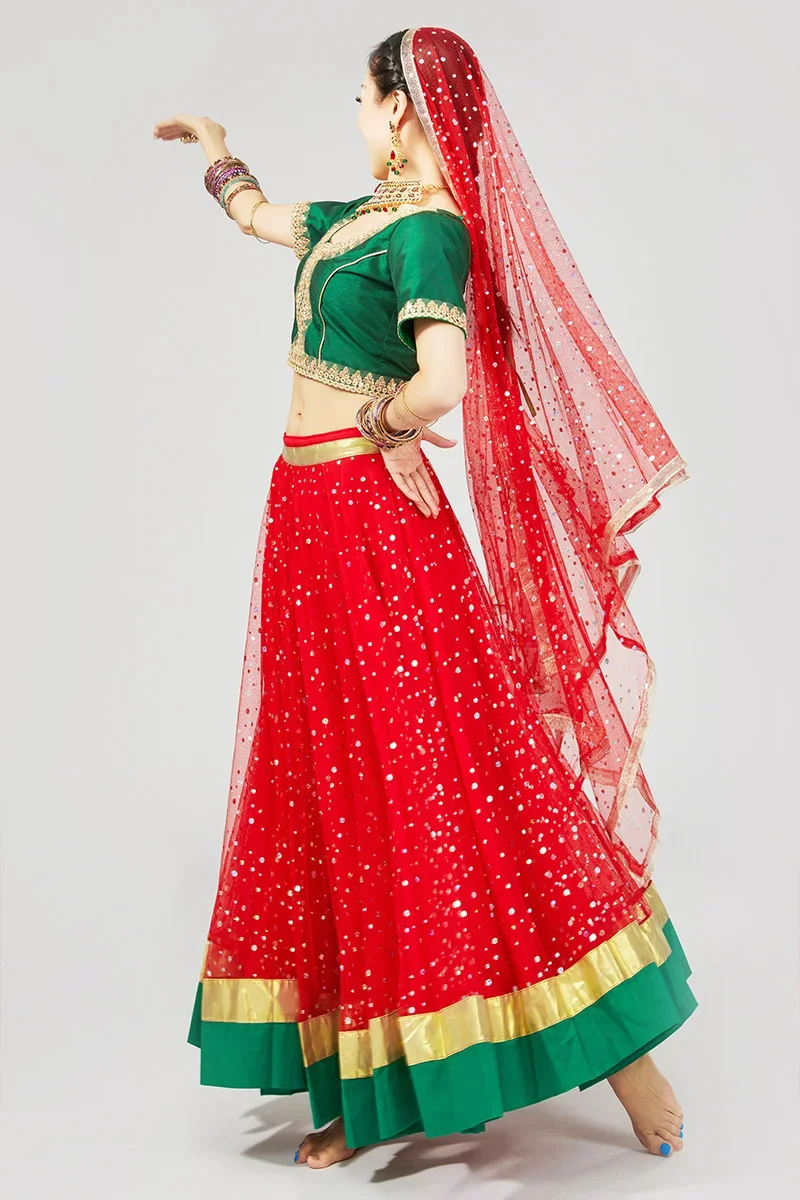 Bollywood Dance Performance Costume Group Annual Meeting Large Performance Costume Slim Fit Swing Lengha Indian Dance Dress
