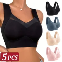 5Pcs Women Lace Sport Bras Plus Size Seamless Bra Bralette Backless Lady Brassiere Vest Female Gather Shock-Proof Wireless L-3XL
