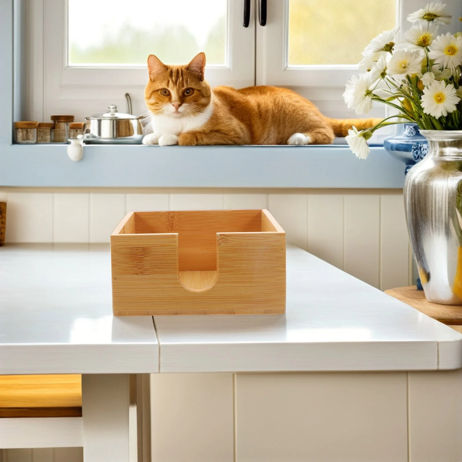 Square Bamboo Tissue Box Household Napkin Case Kitchen Paper Holder Restaurant Accessory Home Garden Storage ganization 2