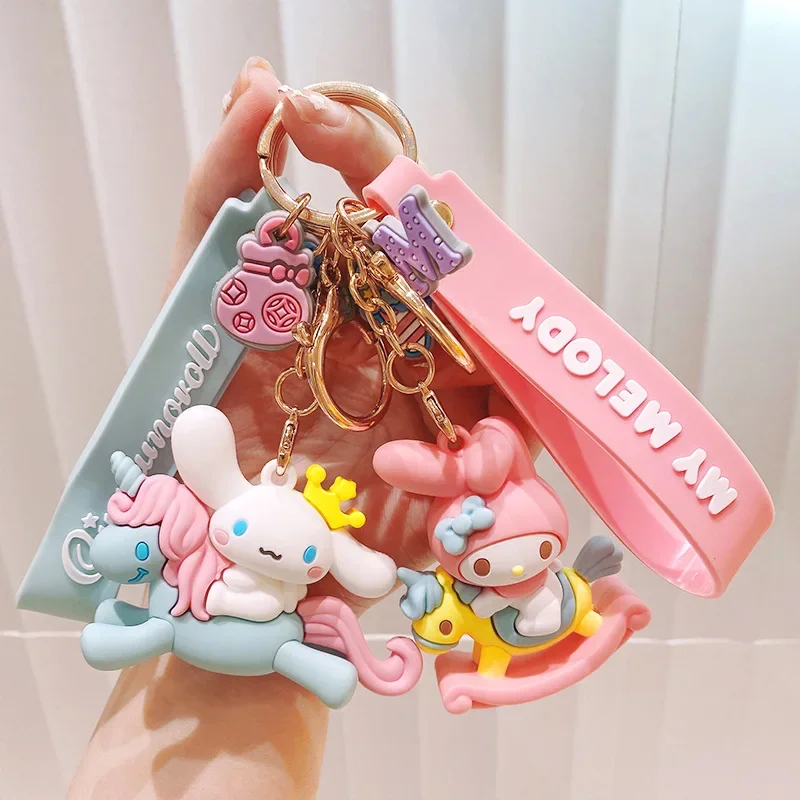 

Genuine Kawaii Anime Cinnamoroll Keyring Creative Hello Kitty Keychain Cartoon Melody Doll Backpack Pendant Car Accessories