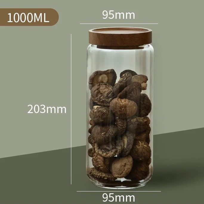 Elegant Glass Canister with Wood Lid - Airtight Kitchen Storage Jar for Grains, Coffee, Tea, and Candy