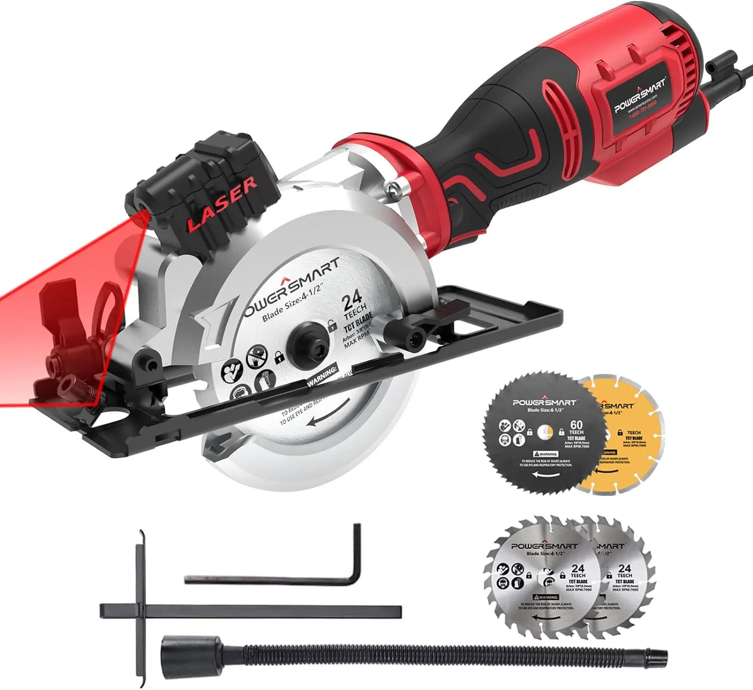 

PowerSmart 5.8 Amp 4-1/2 Inch Mini Circular Saw with 4 Blades for Woods, Tile, Soft Metal and Plastic Power Tools Saws USA