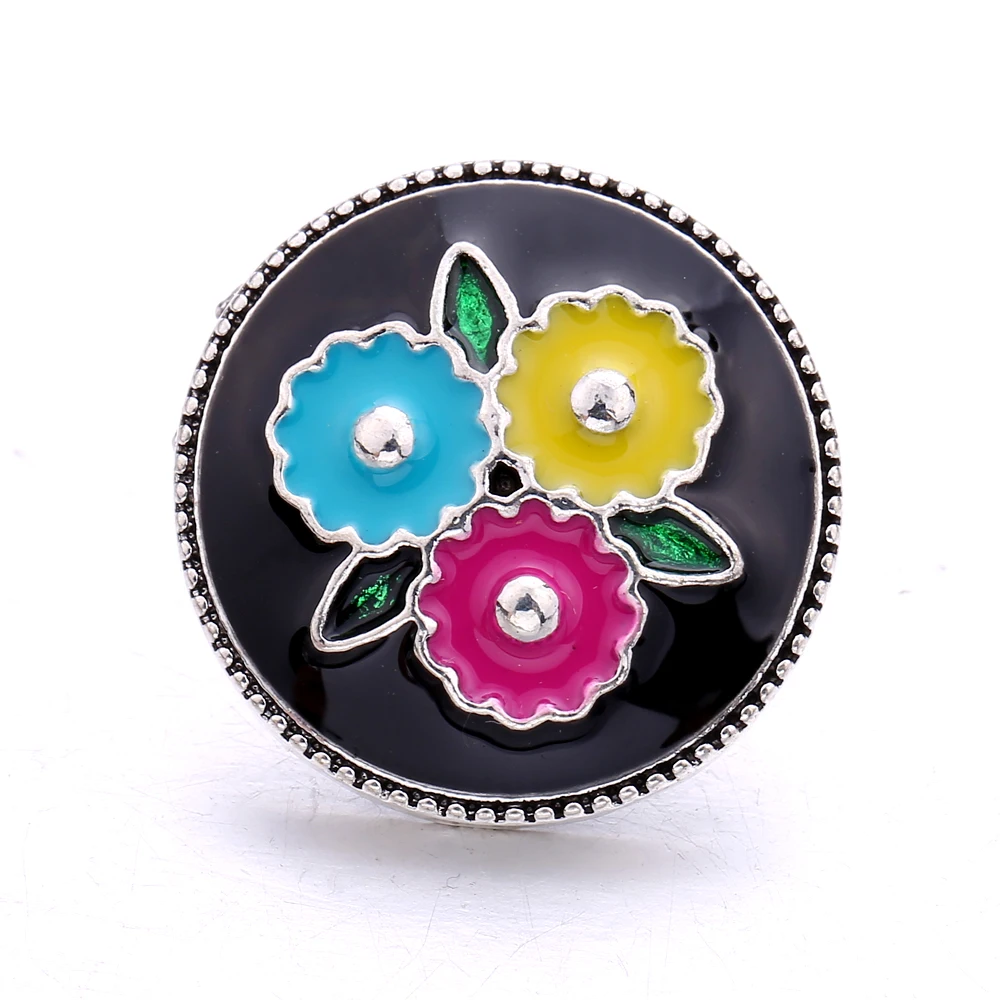 20pcs Metal Colorful Flower Snap Button Fit 18mm Snap Button Bracelet Necklace Charm Jewelry