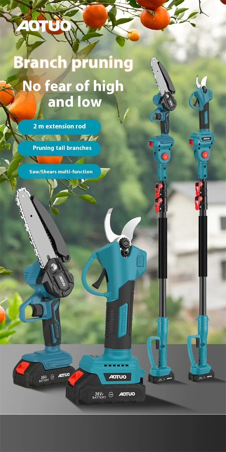 Electric Chain Saw Pruning Cutter Long Pole Chainsaw Garden Pruner Shears By DIY