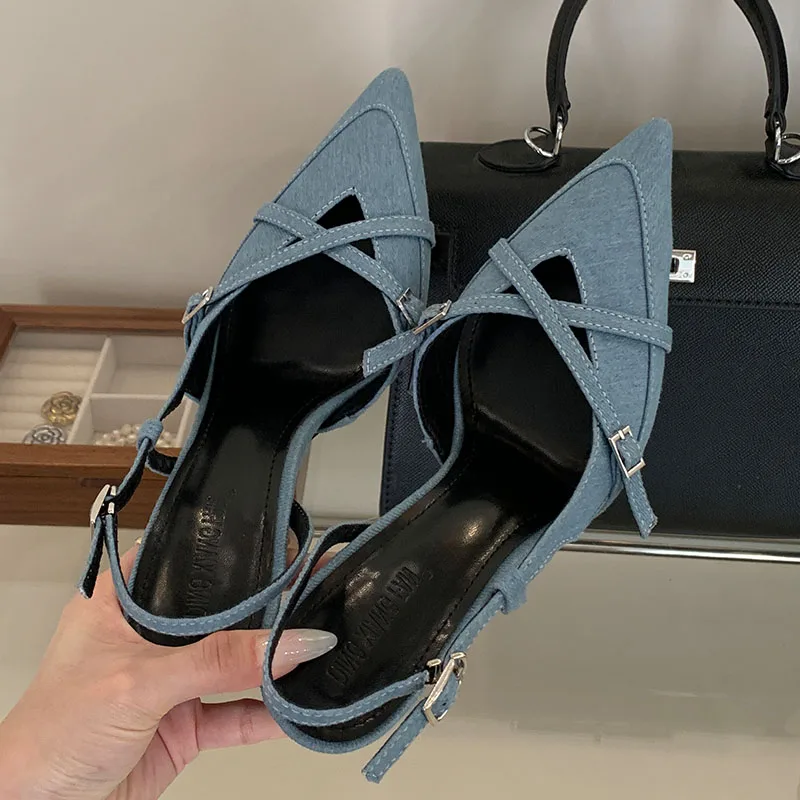 Female Dress Footwear Party Ladies Thin Heels Pumps Shoes New 2025 Fashion Pointed Toe Elegant Women High Heels Shoes Slingbacks 2