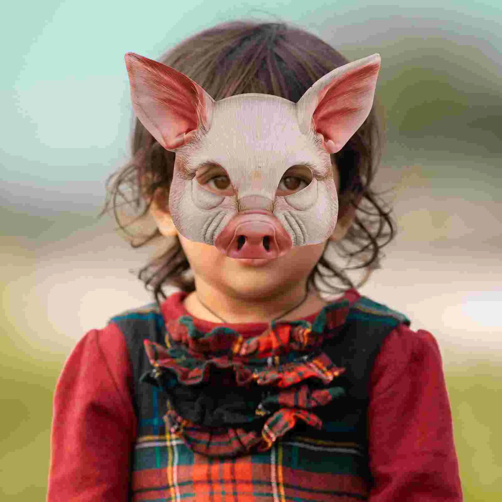 2 Pcs Pink Piggy Mask Masquerade for Children Shaped Half Face Ball Hairy