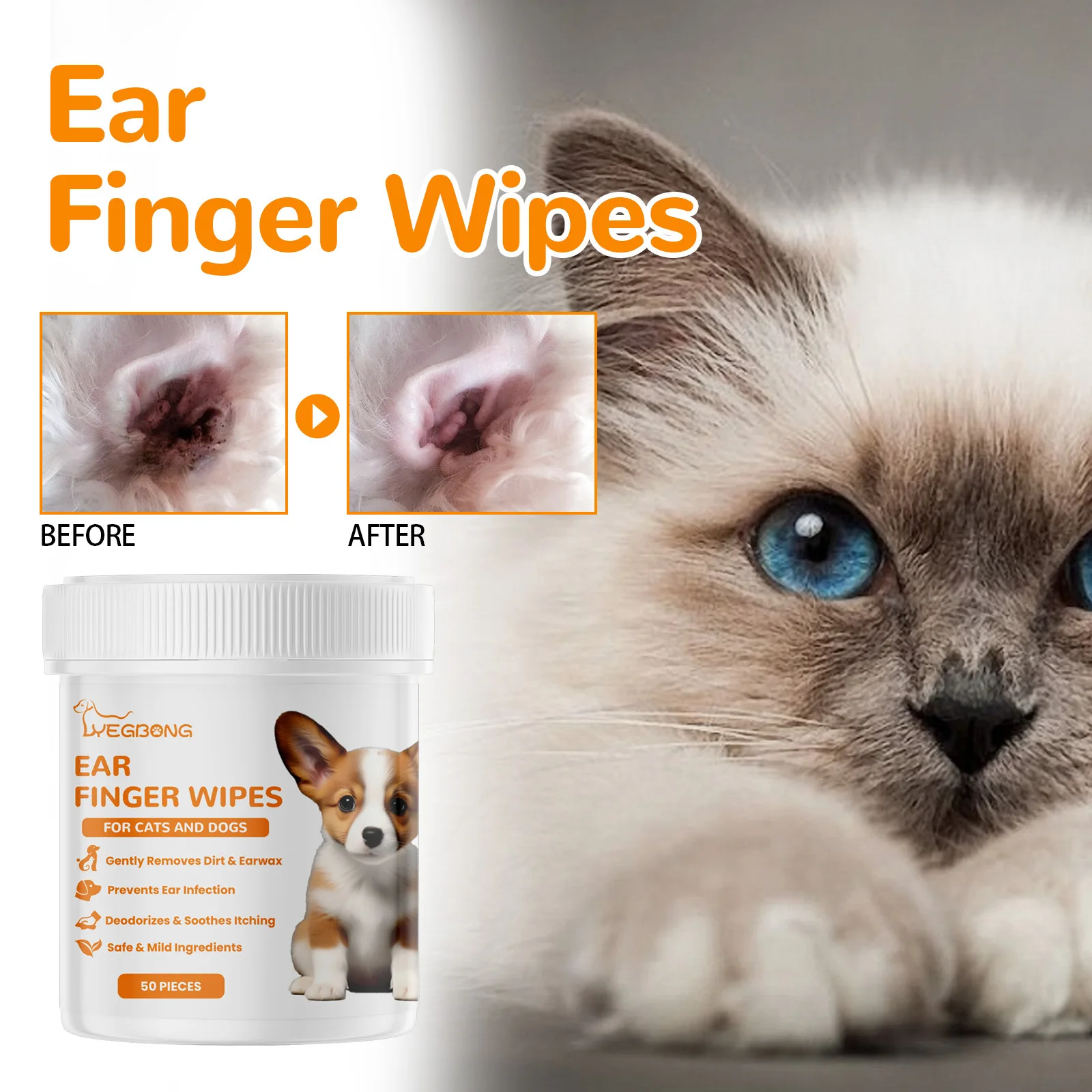 Pet ear cleaning finger wipes relieve cat and dog ear itching clean