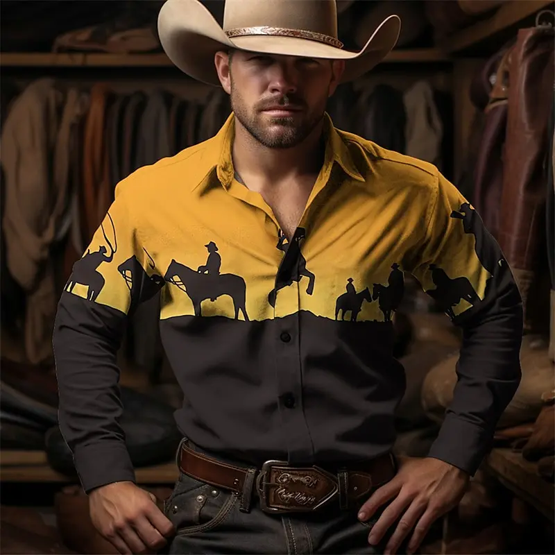 Cactus denim western-style men&rsquo;s Long-sleeved Shirt Outdoor Street Casual autumn winter lapel denim shirt long sleeved shirt