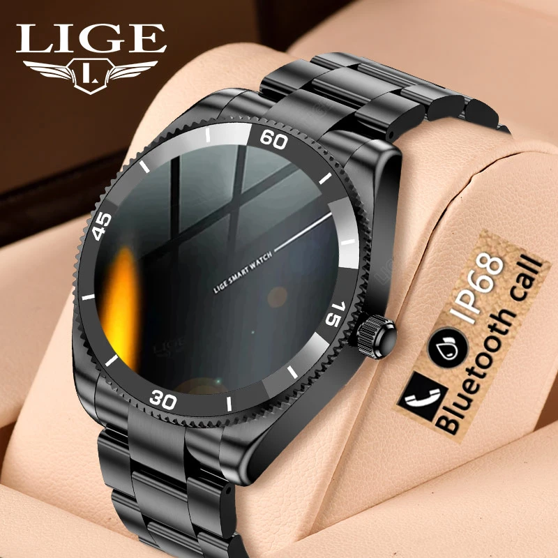 LIGE 2022 New Smart Watch Men Full Touch Dial Call Fitness Tracker IP67 Waterproof Multifunction Steel Strap Men Smartwatch+BoxLIGE Call Smart Watch Men Full Touch Screen Sport Fitness Watches IP67 Waterproof Multifunctional smartwatch For Android ios+Box