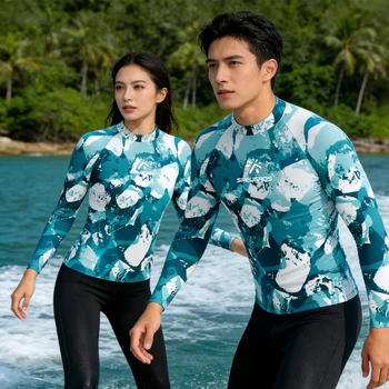 Men's and Women's Rash Guard Long Sleeve Surf Shirt UPF50+ Surfing Clothing Beachwear Top Swimsuit for Touring Water Sport 1