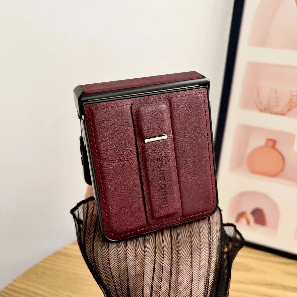 Luxury Calfskin Leather Shockproof Flip Case with Invisible Bracket and Hinge Protection