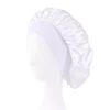 Women's Satin Solid Bonnets Wide-brimmed Night Sleeping Bathing Hat Unisex Head Wrap Elastic Band Cap Hair Care Bonnet - White