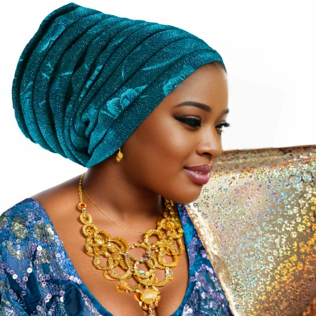 Elegant Glitter Pleated Turban Cap for Women: Stylish Head Wrap and Headpiece