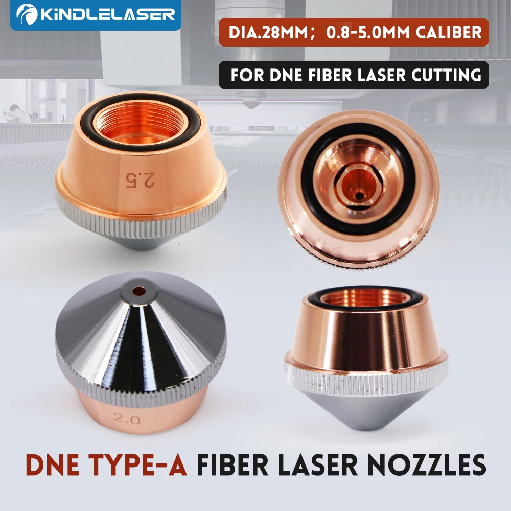 KINDLELASER DNE Type A Laser Nozzles Single/Double Layers Chrome Dia.28mm H22 M13 0.8-5.0mm Caliber for DNE Fiber Laser Cutting