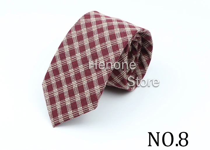 Hochwertige Herren-Krawatten, 7 cm, klassisch, braun, rot, gestreift, kariert, Baumwolle, handgefertigt, schmale, dünne Krawatte, lässige Krawatten-Accessoires – Detail 9