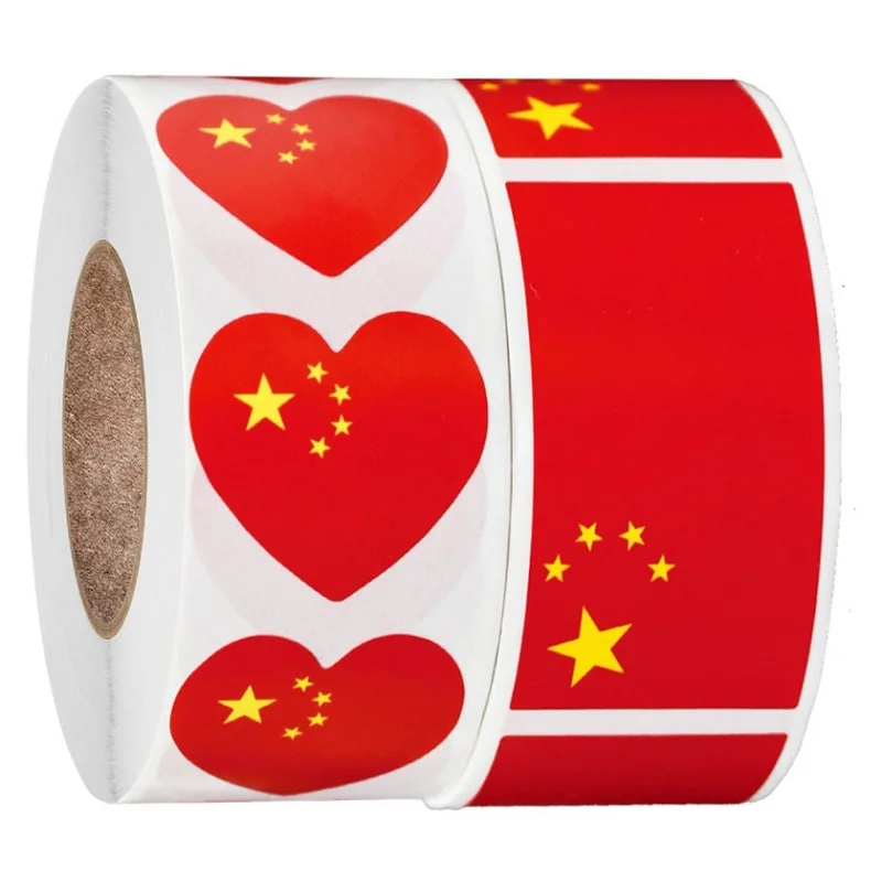 250/500pcs Chinese Flag Sticker Tags Sealing Labels Red Heart Rectangle Shaped for Decoration Face Stickers