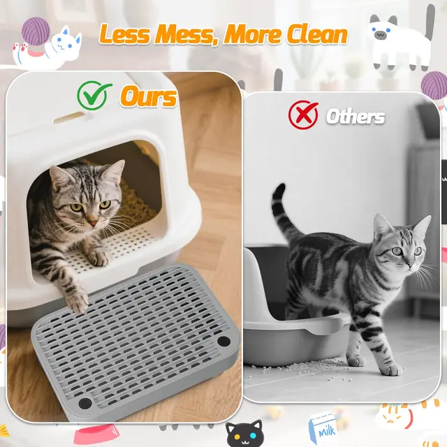 Self-Cleaning Litter Box Step–Removable Top, Waterproof & Non-Slip Kitty Litter Catcher Tray, Cat Litter Box Mat Easy to Clean 5