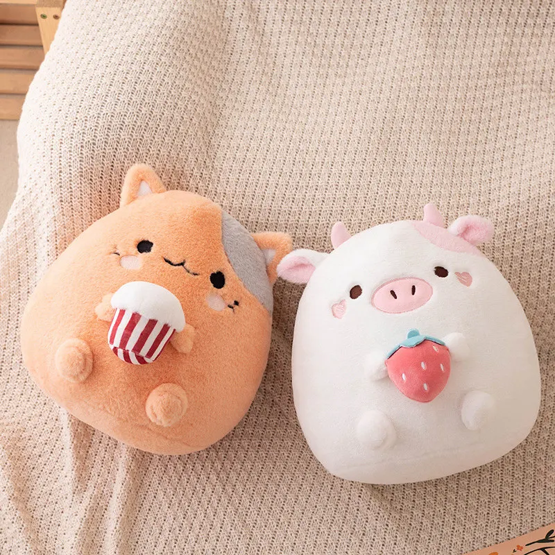 Round Adorbale Furry Plush Cow Cat Simulated Toy Stuffed Fat Cartoon Animal Doll Sleeping Pillow Cushion Children Gift Christmas 3