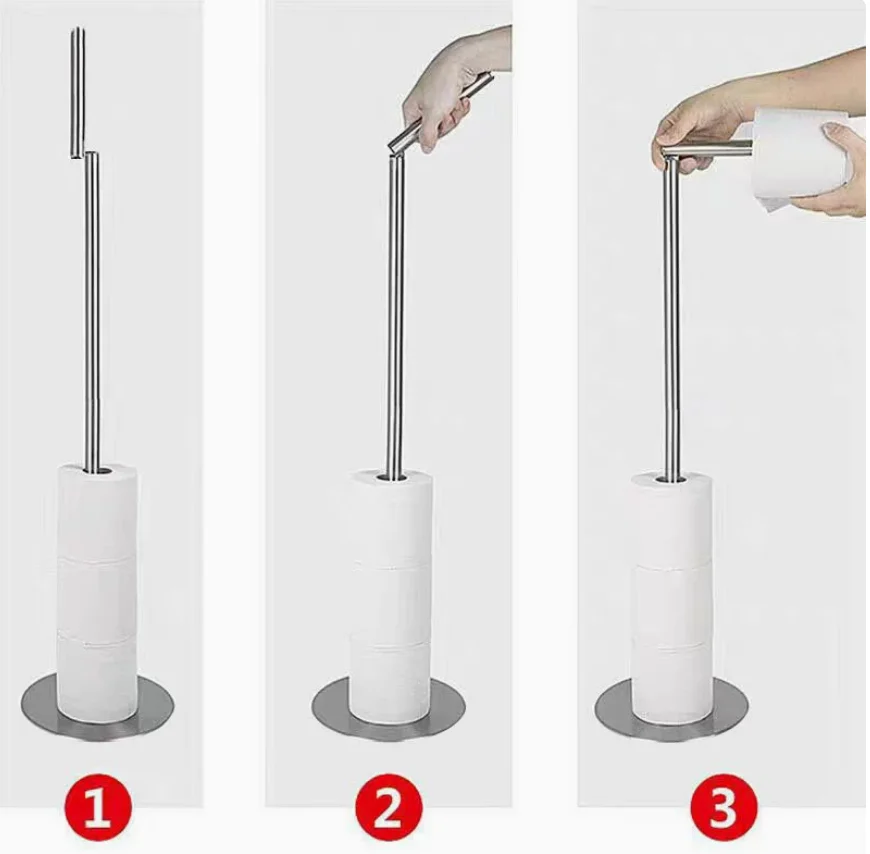 Free Standing Toilet Paper Holder Stainless Steel No Drilling  Weighted Stable Base for Bathroom RV ect