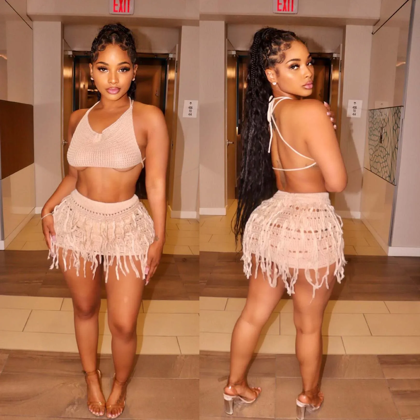 Sexy Knitted 2 Piece Skirt Sets Luxury Mini Dress 2024 Summer Clothes Club Outfit Fringe Dress Tassel Tops Two Piece Skirt Sets