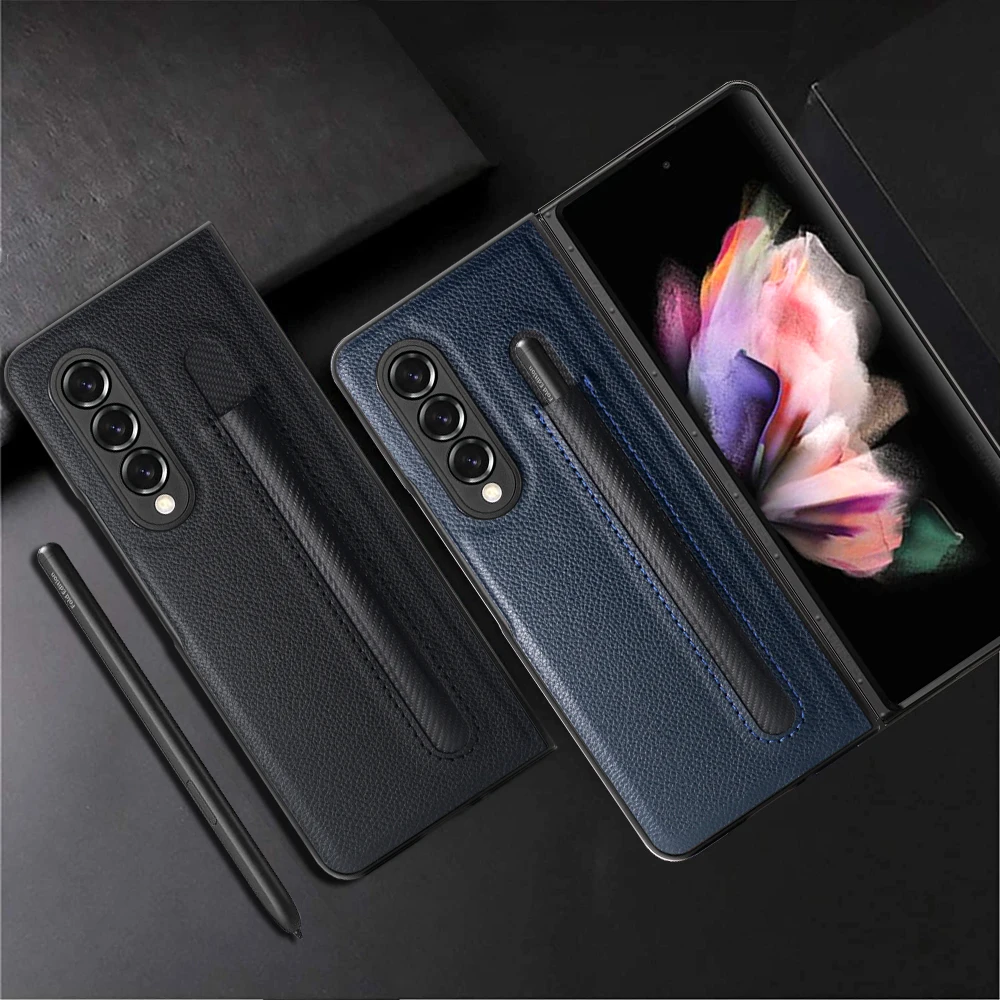 Ultra-thin Folding Hinge Phone Case For Samsung Galaxy Z Fold 4 Fold 3 5G Slim Leather Case Cover Fold4 Fold3 with S Pen Slot