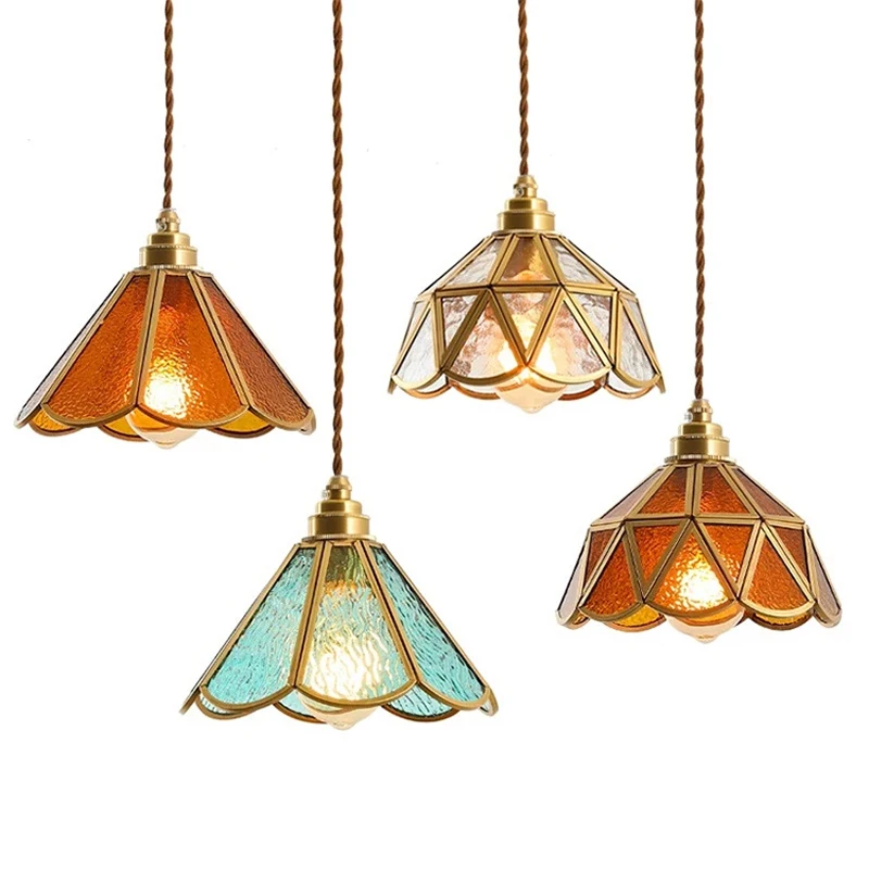 Vintage Colorful Glass Luxury Pendant Light Restaurant Bar Decoration Suspension Luminair Ceiling Hanging Lamp Coffee Chandelier