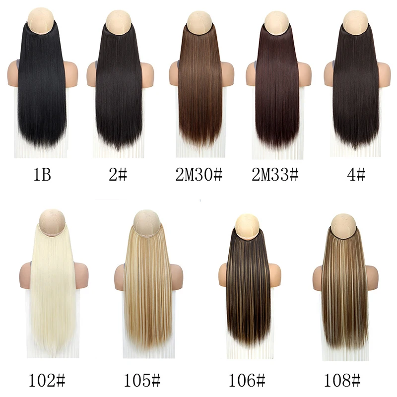 24Inch Synthetic Hair Extension No Clips Fish Line Invisible Black Blonde One Piece Long Straight Fake Hair Piece For Women hair extensions