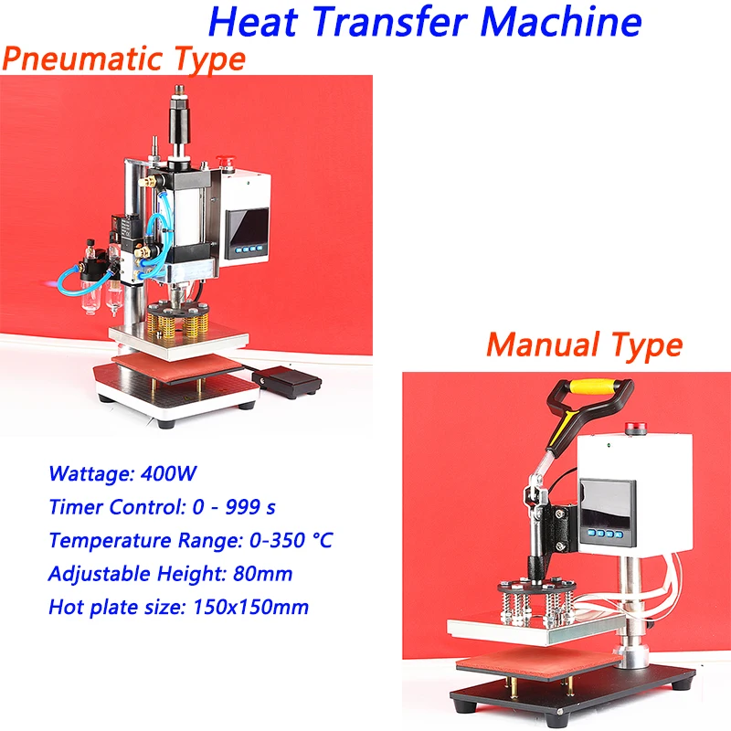 

Digital Heat Press Machine 400W Pneumatic Manual Heat Transfer Machine 150x150mm Transfer Sublimation Printing for T-Shirt