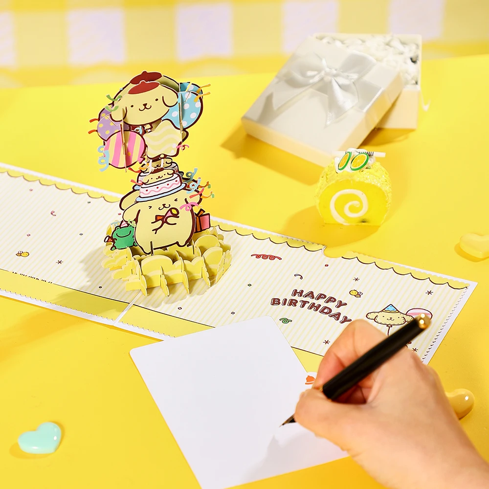 Pom Pom Purin 3D Greeting Card Birthday Card With Envelope Postcard Birthday Gifts Cartoon Kuromi Melody Pochacco HelloKitty