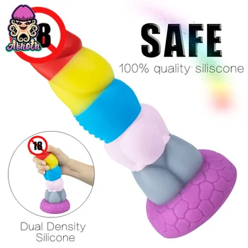 Abhoth Rainbow Dildo Liquid Silicone Six-color Chrysanthemum Anal Plug Imitation Penis Female Masturbation Device Adult Toys 1