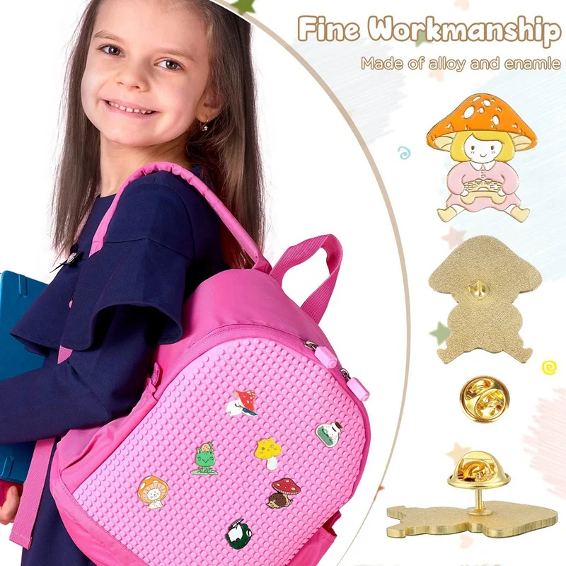 50 Pieces Mushroom Frog Enamel Pin Cute Enamel Backpack Pin Cartoon Lapel Badge Set Pin Mushroom Gift