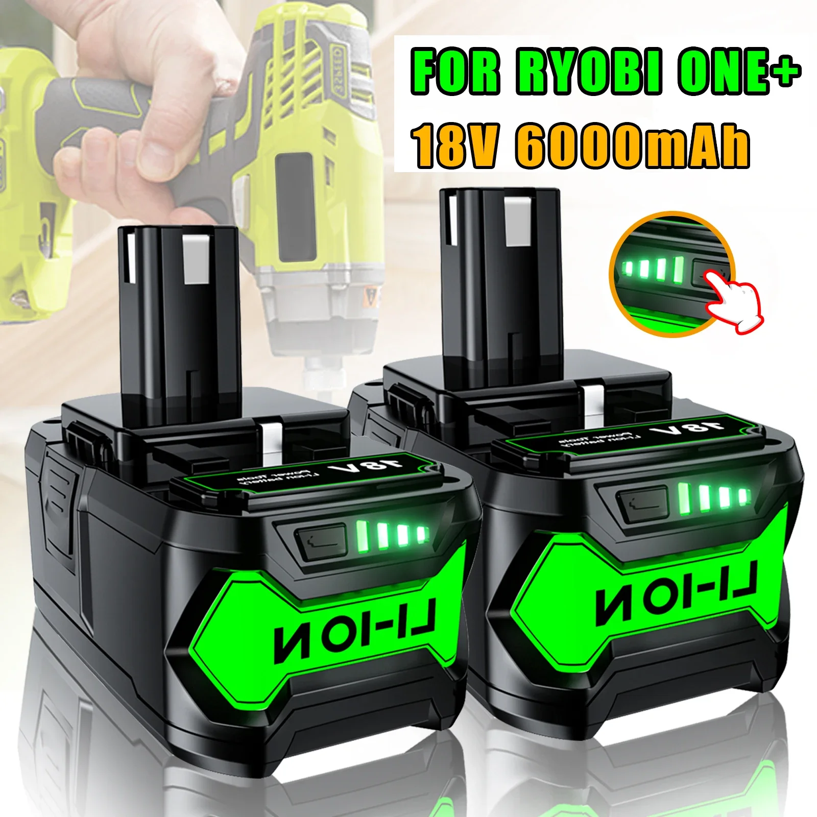 

Литий-ионный аккумулятор 18 в для Ryobi P108 P102 P103 P104 RB18L20 P109, сменная батарея, беспроводная дрель 6000 мАч, 18-вольтовый беспроводной инструмент