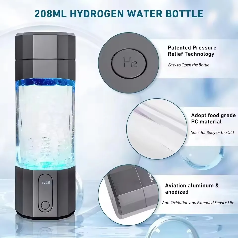 New Upgrade 10000PPB Hydrogen Water Bottle Seven Colorful Light Hydrogen Water Generator with Pressure Relief Valve