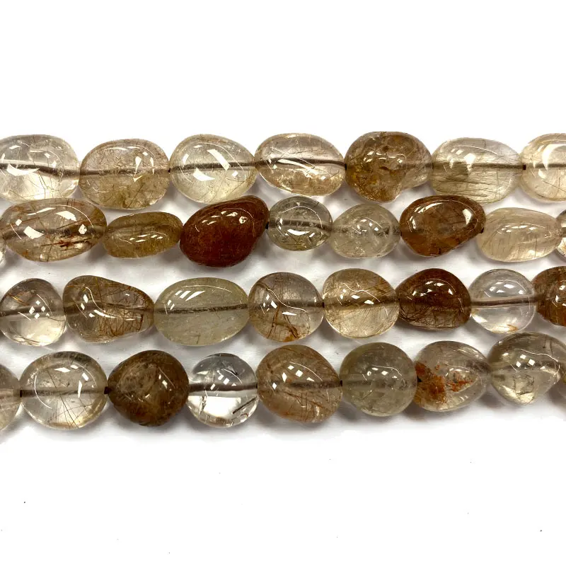 

YWROLE 8-10MM Natural Irregular Stone Beads Copper Rutilated Quartz for Jewelry Making Diy Women Bracelet Necklace Charms 15''